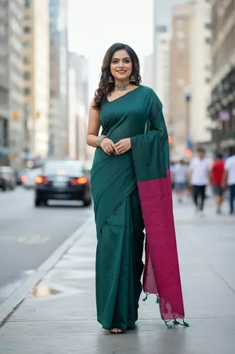 Pista fancy cotton handloom saree with blouse piece for women