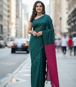 Pista fancy cotton handloom saree with blouse piece for women