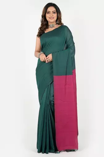 Pista fancy cotton handloom saree with blouse piece for women