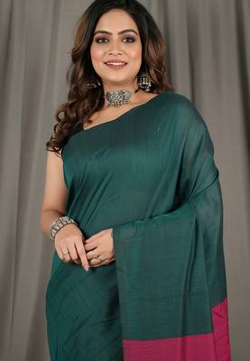 Pista fancy cotton handloom saree with blouse piece for women 5