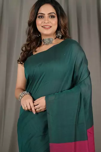 Pista fancy cotton handloom saree with blouse piece for women