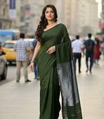 Pista fancy cotton handloom saree with blouse piece for women