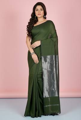 Pista fancy cotton handloom saree with blouse piece for women 3