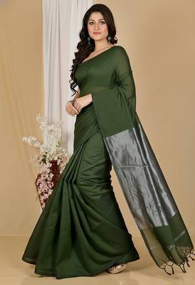 Pista fancy cotton handloom saree with blouse piece for women 5