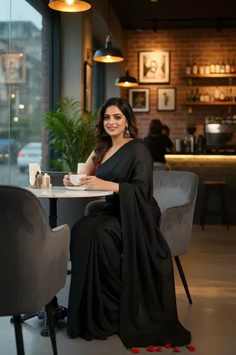 Black fancy cotton handloom saree with blouse piece for women