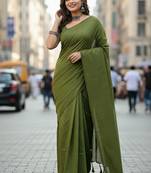 Green fancy cotton handloom saree with blouse piece for women