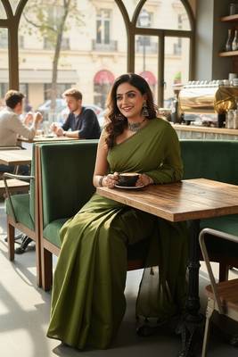 Green fancy cotton handloom saree with blouse piece for women 2