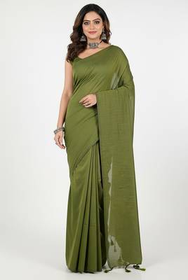 Green fancy cotton handloom saree with blouse piece for women 3