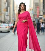 Pink fancy cotton handloom saree with blouse piece for women