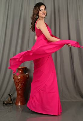 Pink fancy cotton handloom saree with blouse piece for women 4