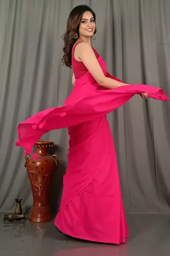 Pink fancy cotton handloom saree with blouse piece for women