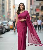 Pink fancy cotton handloom saree with blouse piece for women