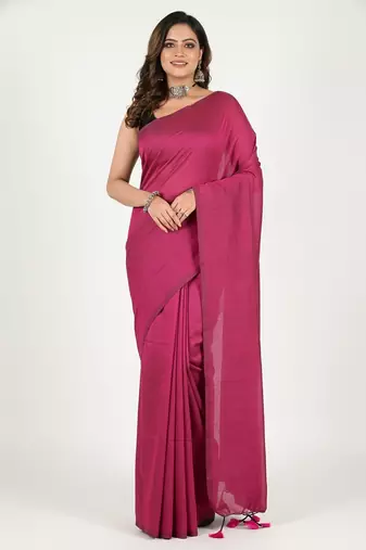 Pink fancy cotton handloom saree with blouse piece for women