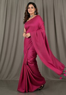 Pink fancy cotton handloom saree with blouse piece for women 5