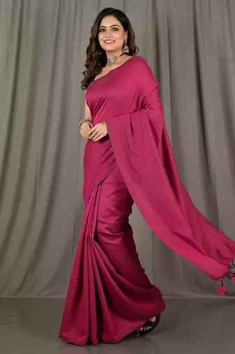 Pink fancy cotton handloom saree with blouse piece for women