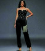 Black embroidered satin co ord set