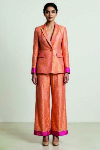 Peach woven silk co ord set