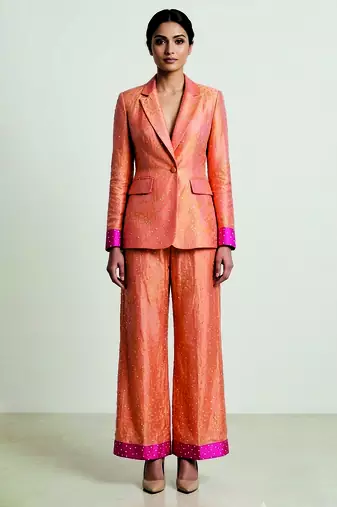 Peach woven silk co ord set