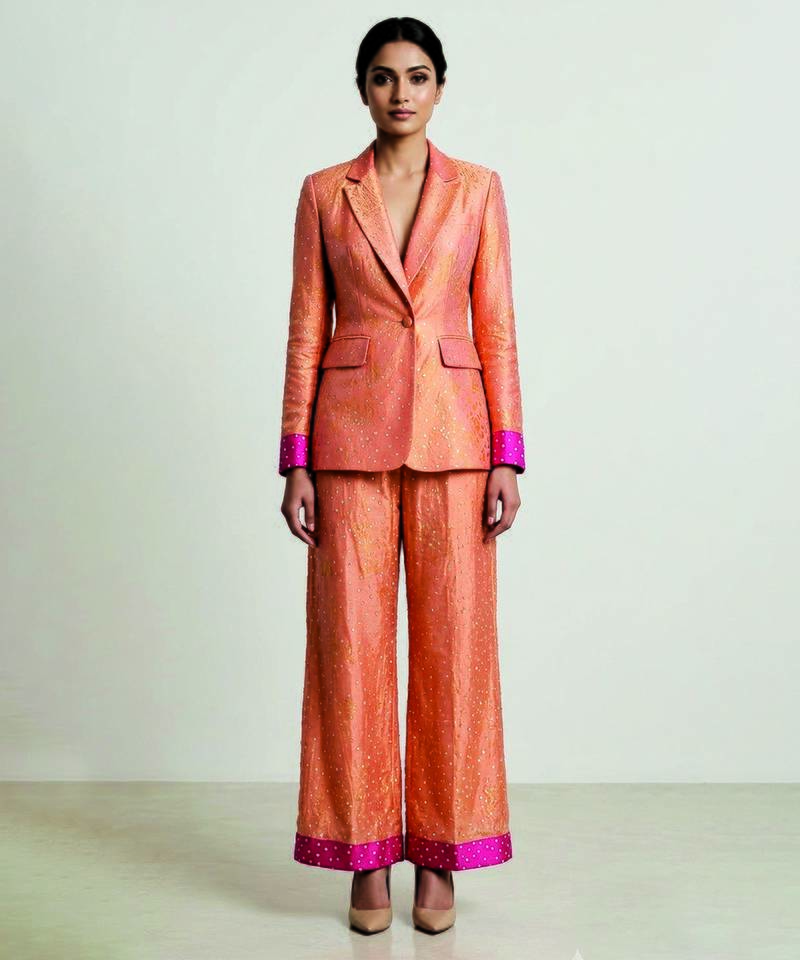 Peach woven silk co ord set