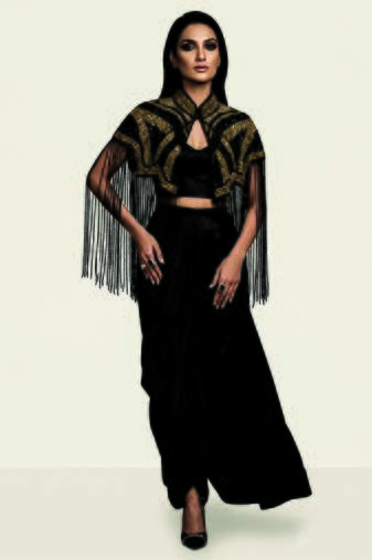 Black embroidered modal satin co ord set