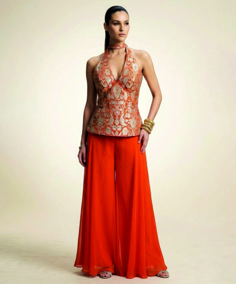 Orange embroidered brocade co ord set