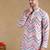 Men pink viscose rayon chevron printed straight kurta with trousers