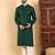 Men green viscose rayon solid embroidered straight kurta with trousers