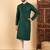 Men green viscose rayon solid embroidered straight kurta with trousers