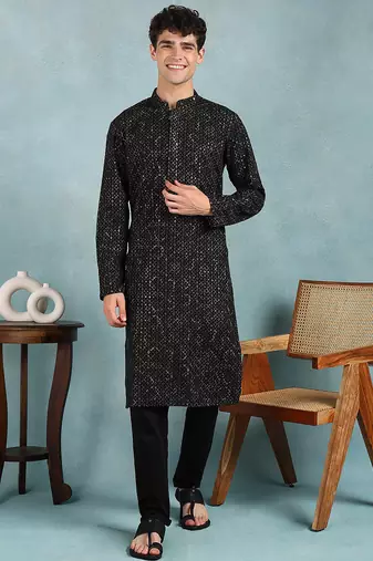 Men green viscose rayon solid dyed straight kurta with trouser
