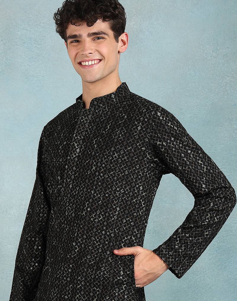 Men green viscose rayon solid dyed straight kurta with trouser