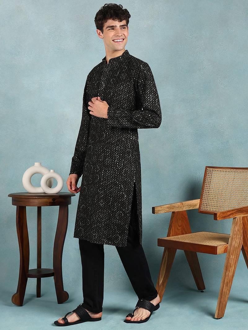 Men green viscose rayon solid dyed straight kurta with trouser