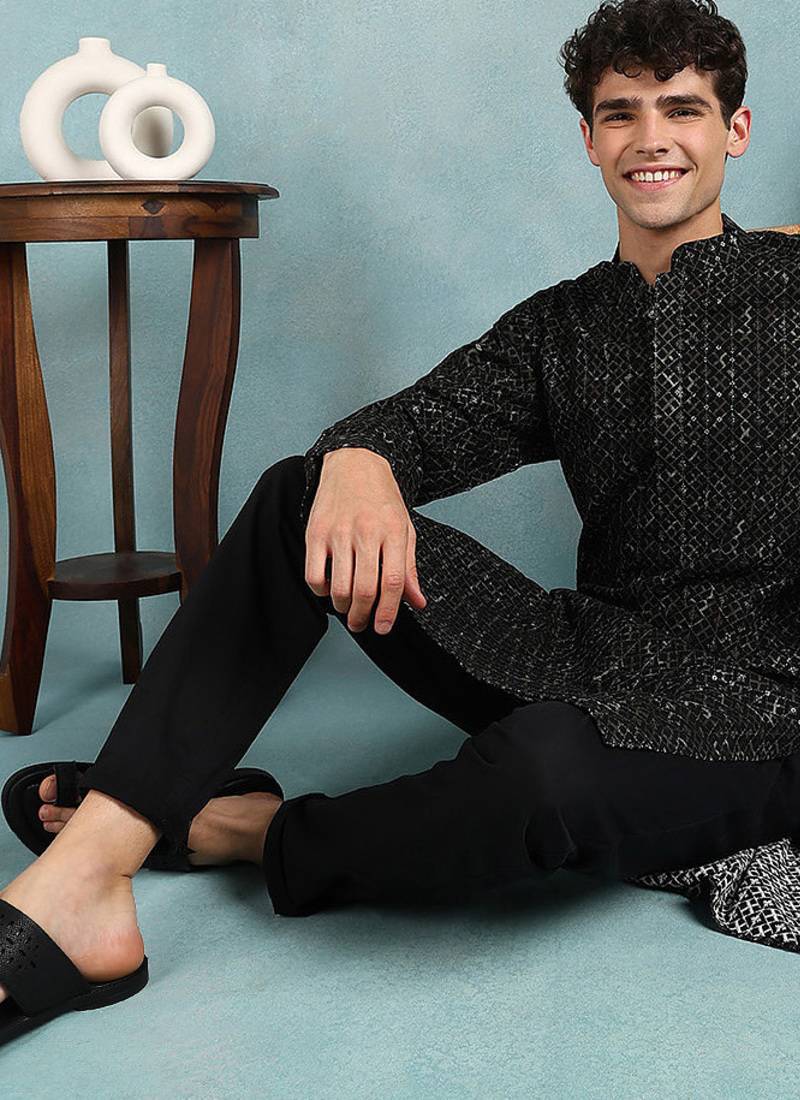 Men green viscose rayon solid dyed straight kurta with trouser