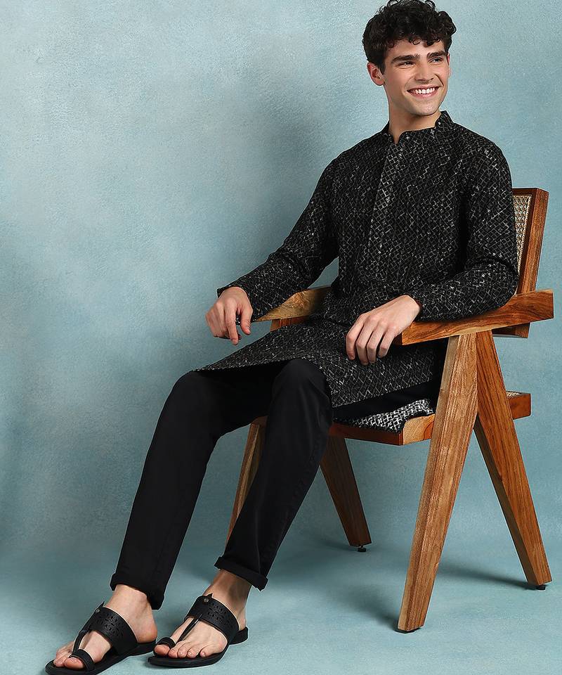 Men green viscose rayon solid dyed straight kurta with trouser