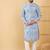 Men blue viscose rayon geometric embroidered straight kurta with trouser