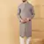 Men grey viscose rayon solid embroidered straight kurta with trouser