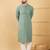 Men green viscose rayon solid embroidered straight kurta with trousers