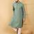 Men green viscose rayon solid embroidered straight kurta with trousers
