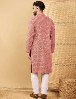 Men rust viscose rayon solid embroidered straight kurta with trouser 5