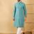 Men blue viscose rayon solid embroidered straight kurta with trouser