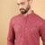 Men red viscose rayon solid embroidered straight kurta with trouser