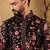 Men black georgette solid embroidered straight kurta with trouser