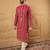 Men pink georgette solid embroidered straight kurta with trouser