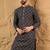 Mens grey viscose rayon ethnic motifs embroidered chikankari straight kurta with pant set