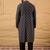 Mens grey viscose rayon ethnic motifs embroidered chikankari straight kurta with pant set