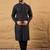 Mens black viscose rayon geometric embroidered chikankari straight kurta with pant set