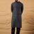 Mens blue viscose rayon abstract embroidered chikankari straight kurta with pant set