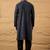 Mens blue viscose rayon abstract embroidered chikankari straight kurta with pant set