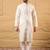 Men off white silk blend solid embroidered straight kurta with trouser