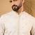 Men off white silk blend solid embroidered straight kurta with trouser