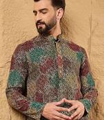 Mens multi viscose rayon geometric embroidered chikankari straight kurta with pant set